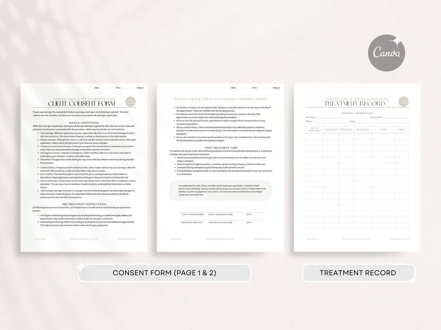 Tooth Gem and Whitening Forms | Tooth Gem Consent Forms, Tooth Gem Consultation Form, Teeth Whitening Forms, Medspa Forms, Esthetician Forms