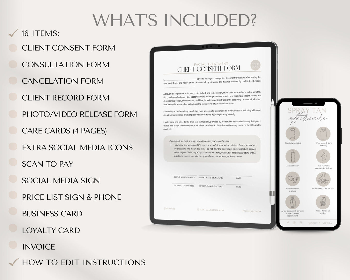 Spray Tan Forms - Spray Tan Aftercare Cards, Esthetician Intake Form, Spray Tanning Consent Forms