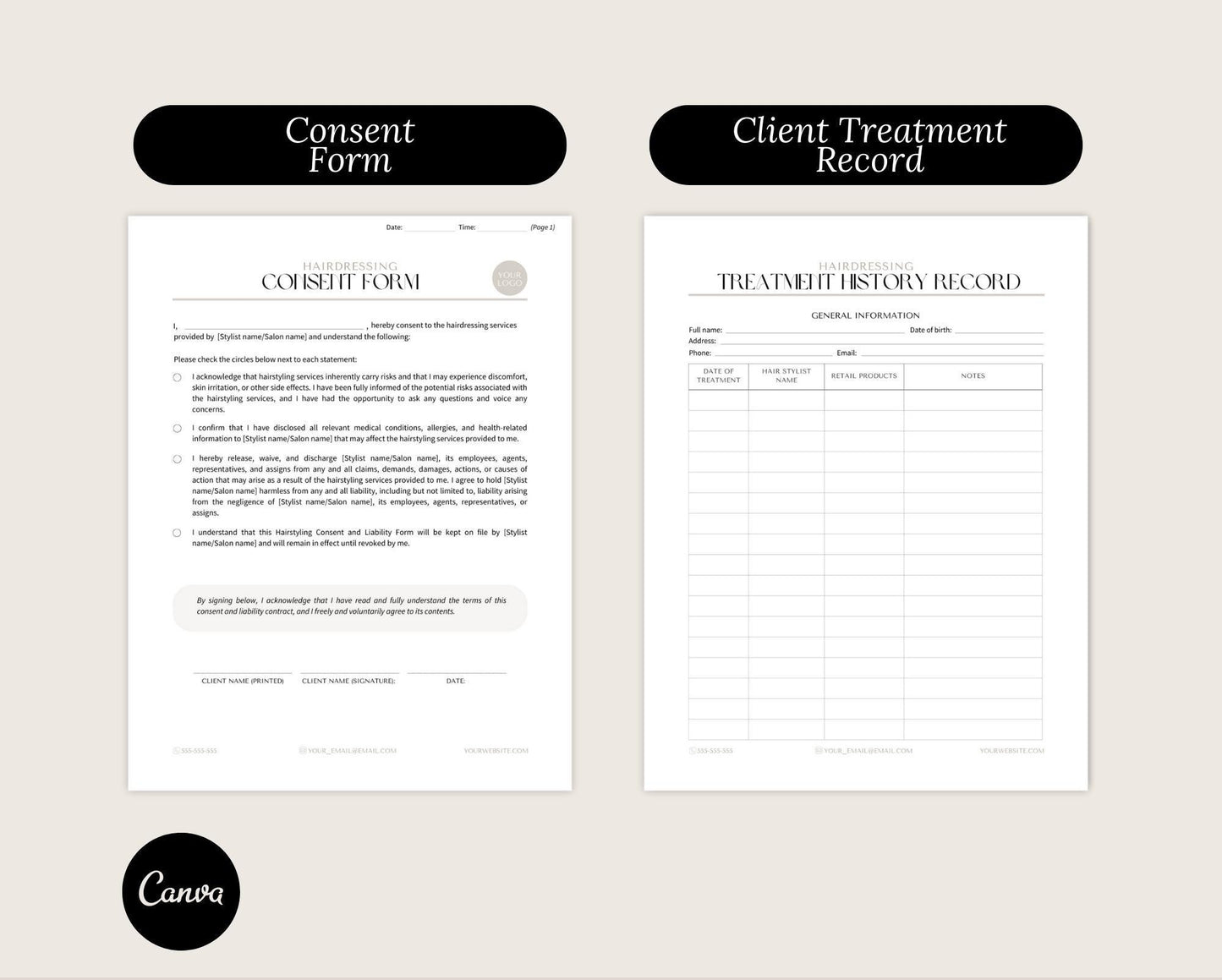 Hairdressing Forms