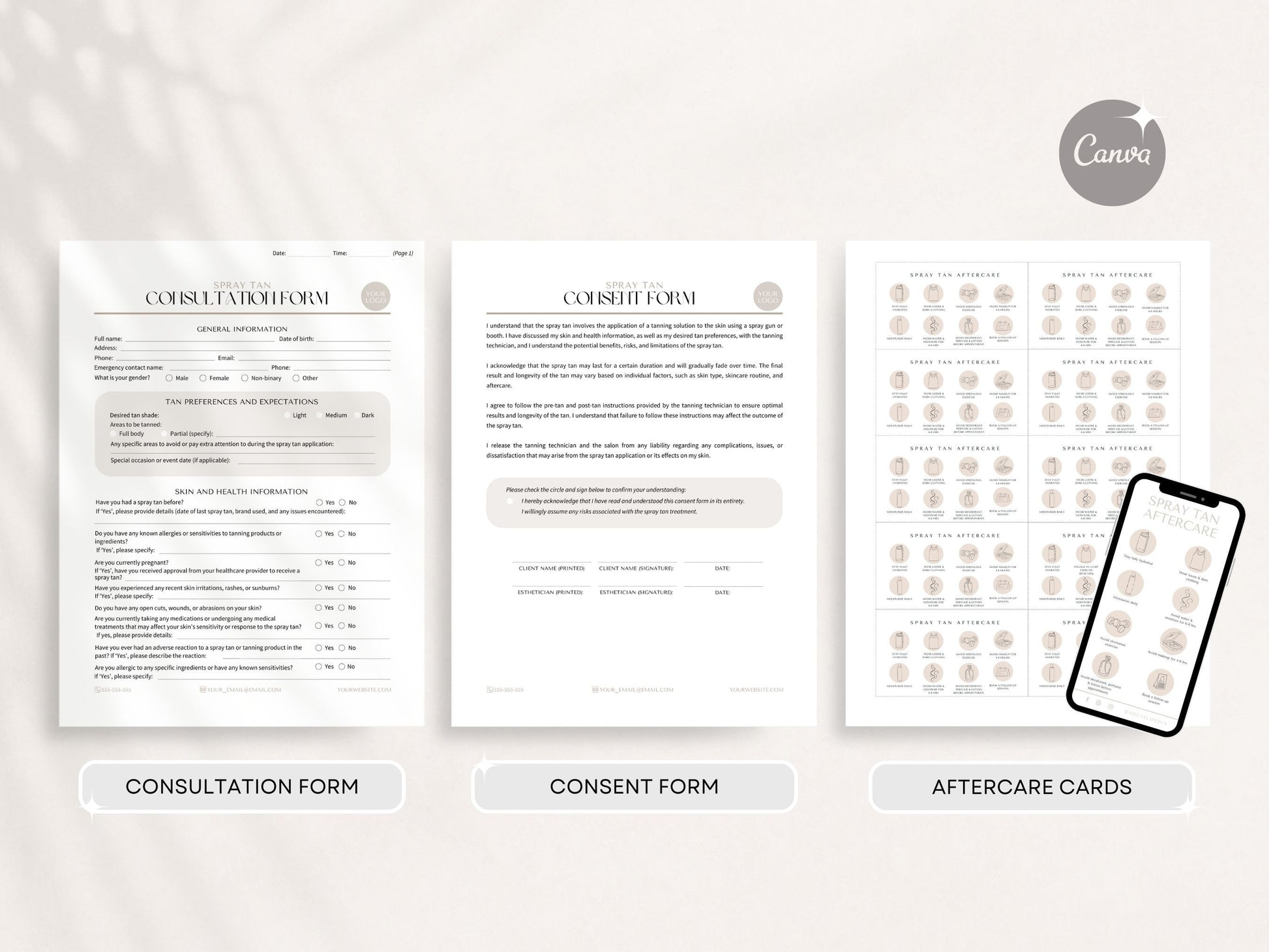 Spray tan consent forms for spray tan artists to use for their business