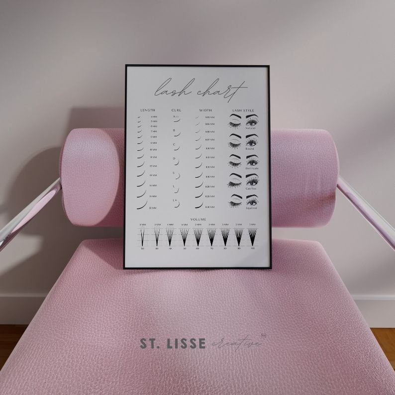 Lash Chart Eyelash Extension Chart Lash Extension Chart Display Lash Chart Guide Lash Poster