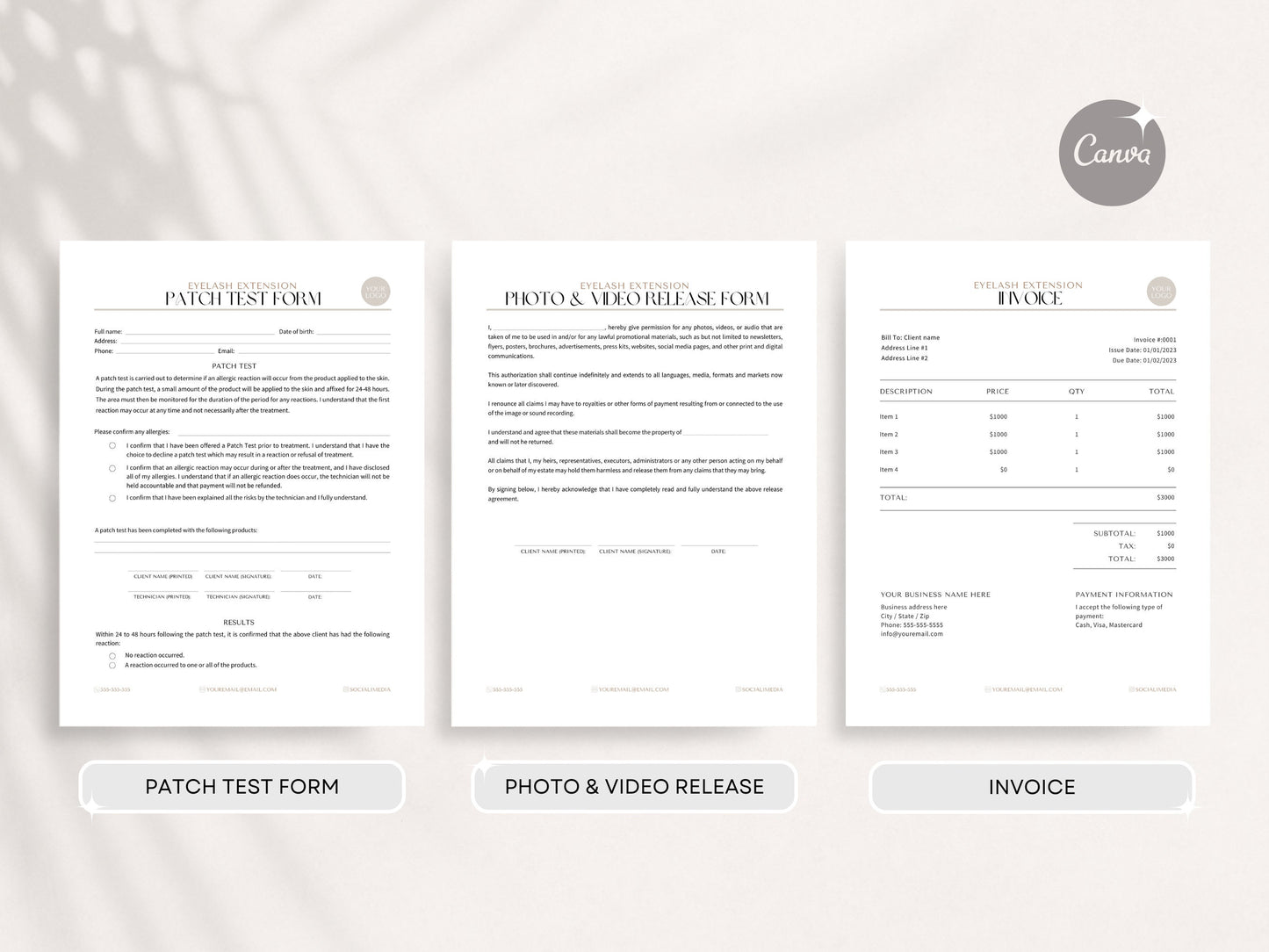 Eyelash Extension Consent Forms for Lash Artists - Includes Eyelash Aftercare Cards