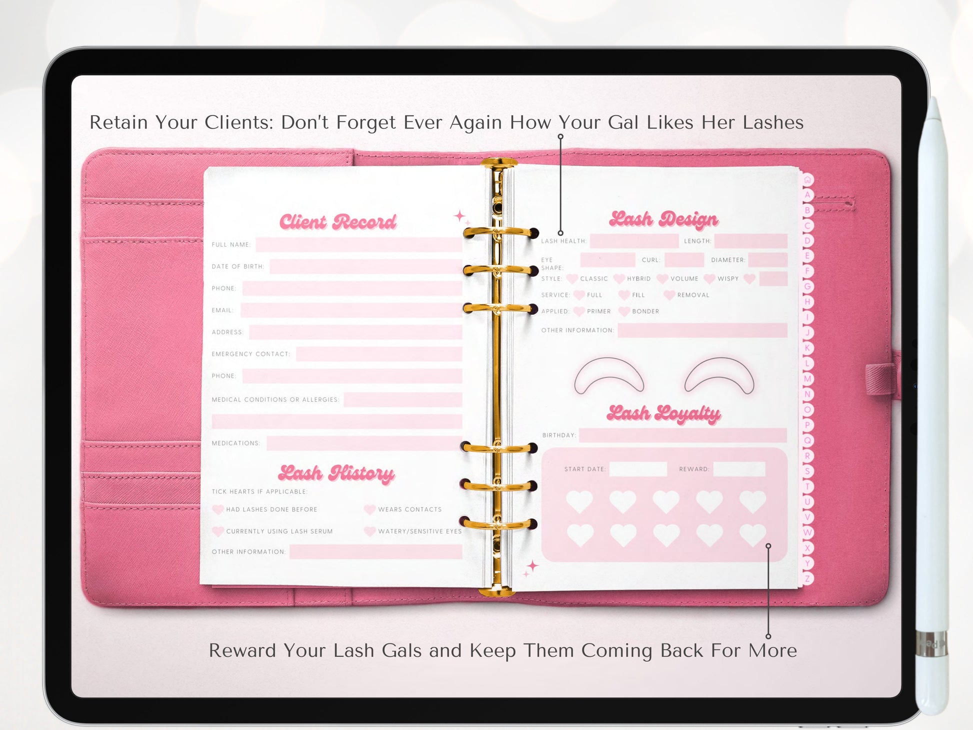 Digital Lash Client Record Book Lash Tech Client Record Lash Form Lash Loyalty Card