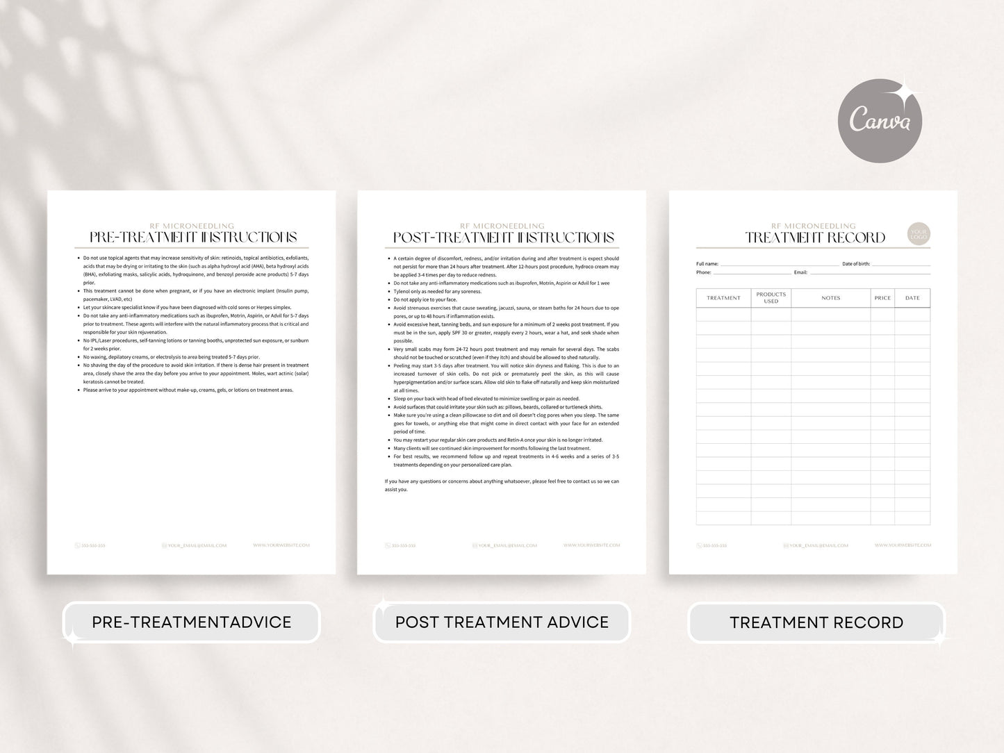 RF Microneedling Consent Forms | RF Microneedling Treatment Intake Forms and Aftercare Cards for Estheticians and Beauty Therapists