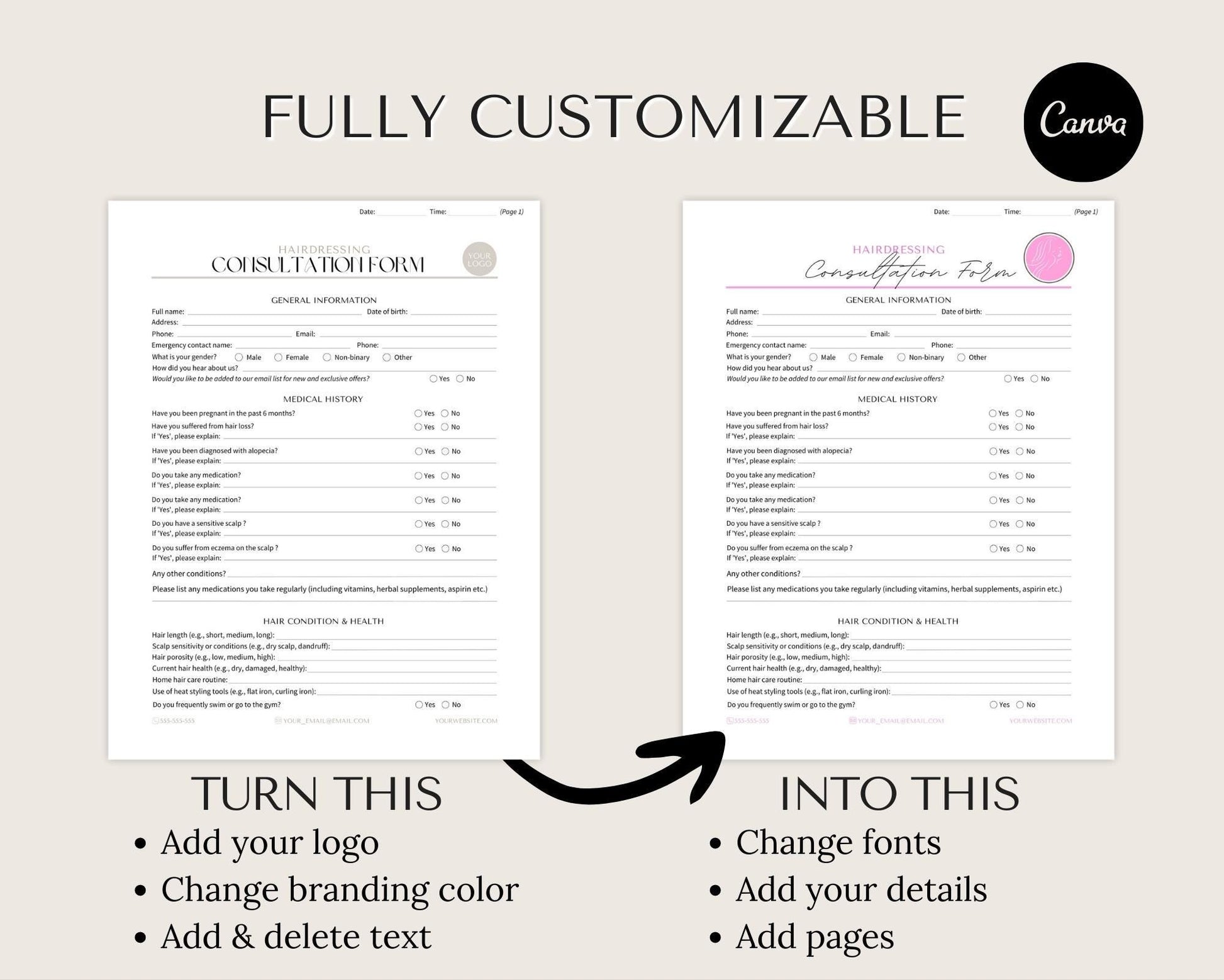 Editable Hair Stylist Form and Salon Form on Canva