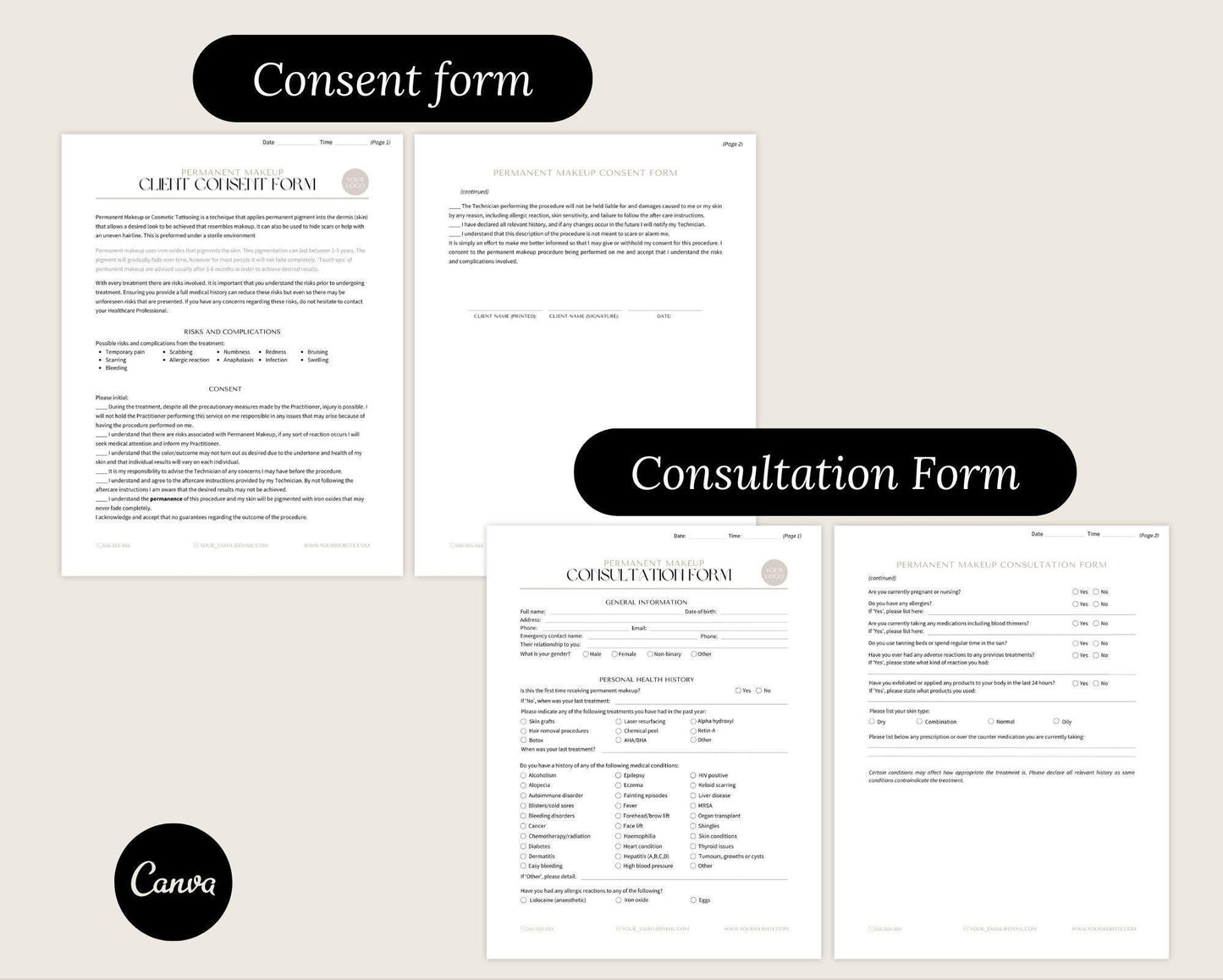 PMU Consent Forms - Permanent Makeup Consent Form, Client Forms, Pmu Client Record Powder Brows Consent