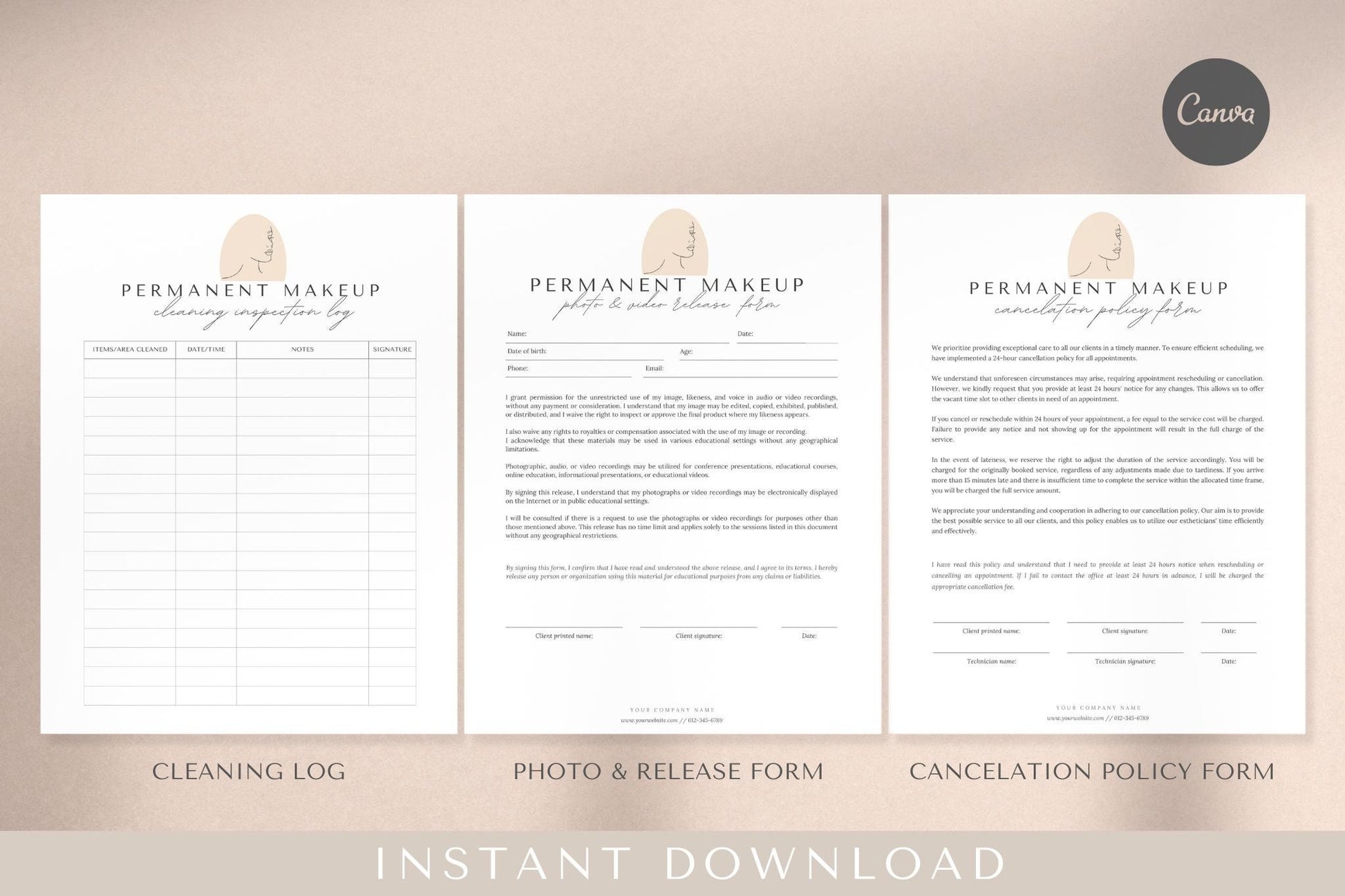 Permanent Makeup Forms Editable PMU Consent Form Template Printable Client Intake Forms PMU Aftercare Cards Beauty Salon Forms