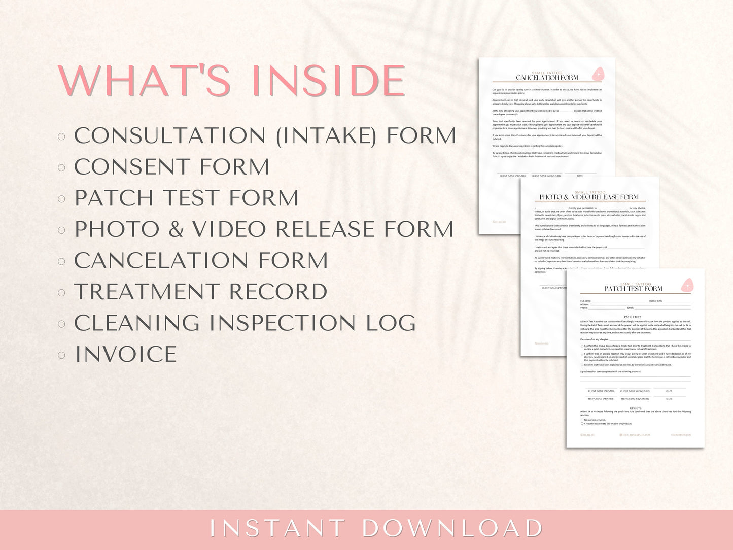 Small Tattoo Form Tiny Tattoo Consent Tiny Tattoo Consultation Form Tiny Tattoo Form Tattoo Form Gel Nails Form Medspa Form Esthetician Form