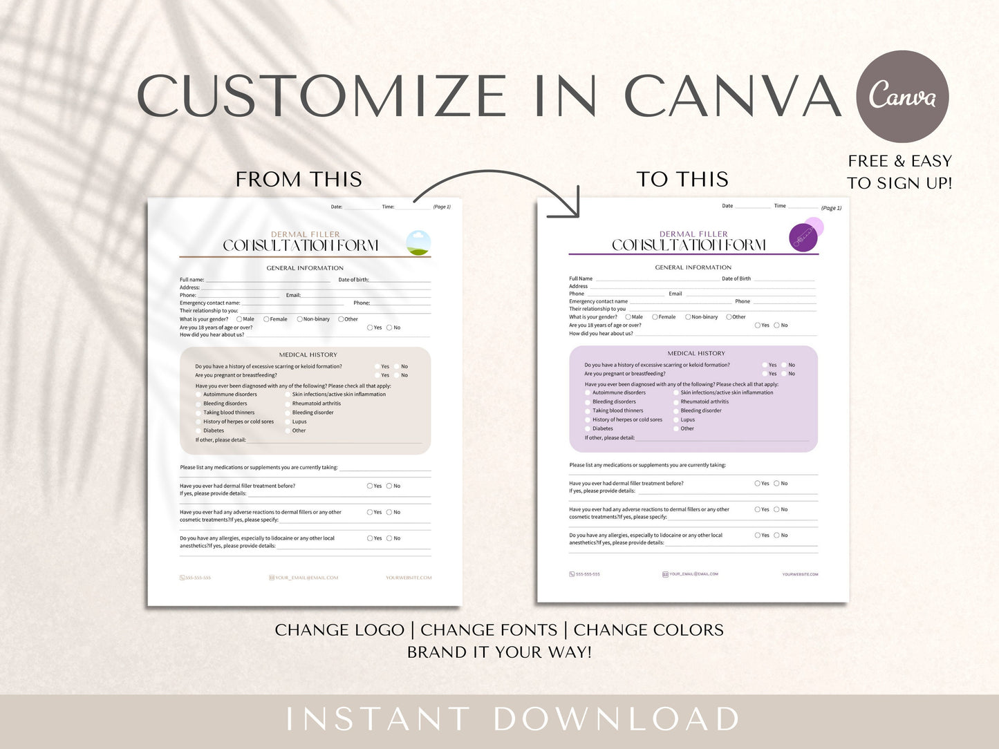 Dermal Filler Consent Form, Dermal Filler Forms, Dermal Filler Consultation Form Medspa Forms, Esthetician Form Botox Consent Forms